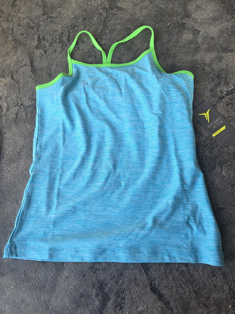 Old Navy Girl's Blue Active Tank with Neon Green Trim Shelf Bra Large (10-12)